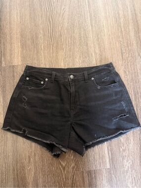 aerie Black Distressed Denim Cutoff Shorts